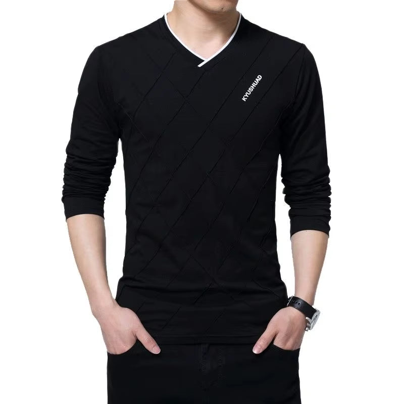 2025 Fashion Men T-Shirt Slim Fit Custom T-Shirt Crease Design Long Stylish Luxury V Neck Fitness T-Shirt Tee Shirt Homme