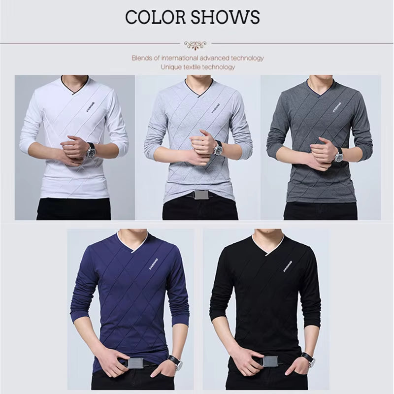2025 Fashion Men T-Shirt Slim Fit Custom T-Shirt Crease Design Long Stylish Luxury V Neck Fitness T-Shirt Tee Shirt Homme