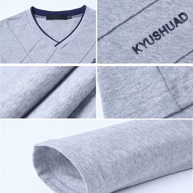 2025 Fashion Men T-Shirt Slim Fit Custom T-Shirt Crease Design Long Stylish Luxury V Neck Fitness T-Shirt Tee Shirt Homme